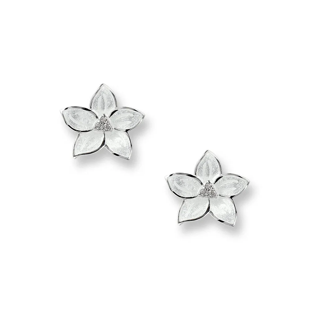 White Enamel Bridal Flower Stud Earrings